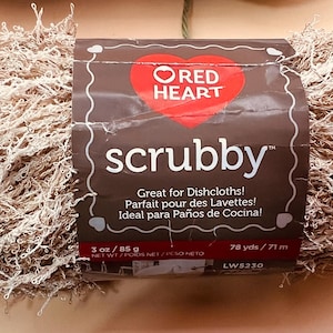 1 madeja de hilo Scrubby corazón rojo almendra disponible en poliéster ideal para paños de cocina