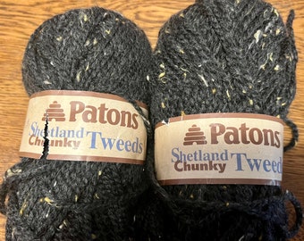 2 skeins Patons Shetland Tweed Chunky Charcoal 25% wool