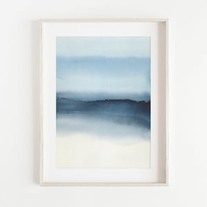 Semi Abstract Blue Landscape Print, A3, A4, Tranquil Landscape Art, Abstract Landscape Watercolor Print, Giclee Print, Blue mountain Art