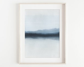 Watercolor Landscape Print of Dark Blue Mountain, A3 and A4, Watercolour Giclee Print, Minimalist Wall Art, Minimalist Landscape Art, Simple