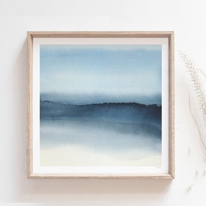 Mountain Wall Art SQUARE, Blue Landscape Giclee, Watercolor Art, Watercolor Print, Watercolour Wall Art, Modern Landscape Art Blue Mountain