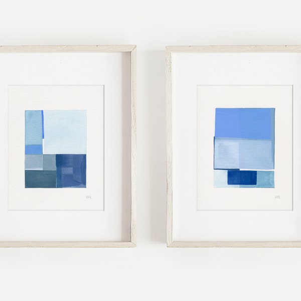 Set of 2 Prints, Abstract Wall Art, Modern Art Prints, Giclee Prints, Abstract Print, Blue Contemporary Prints, Set of Prints, Blue Prints