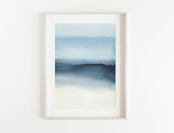 Semi Abstract Blue Landscape Print, A3, A4, Tranquil Landscape Art, Abstract Landscape Watercolor Print, Giclee Print, Blue mountain Art