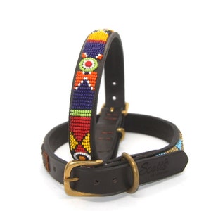 Beaded Leather dog collars Medium breed Neck size 15-17 38-44cm Width 3/4 2cm or 1 3cm Fast-Tracked delivery from UK "Bright"