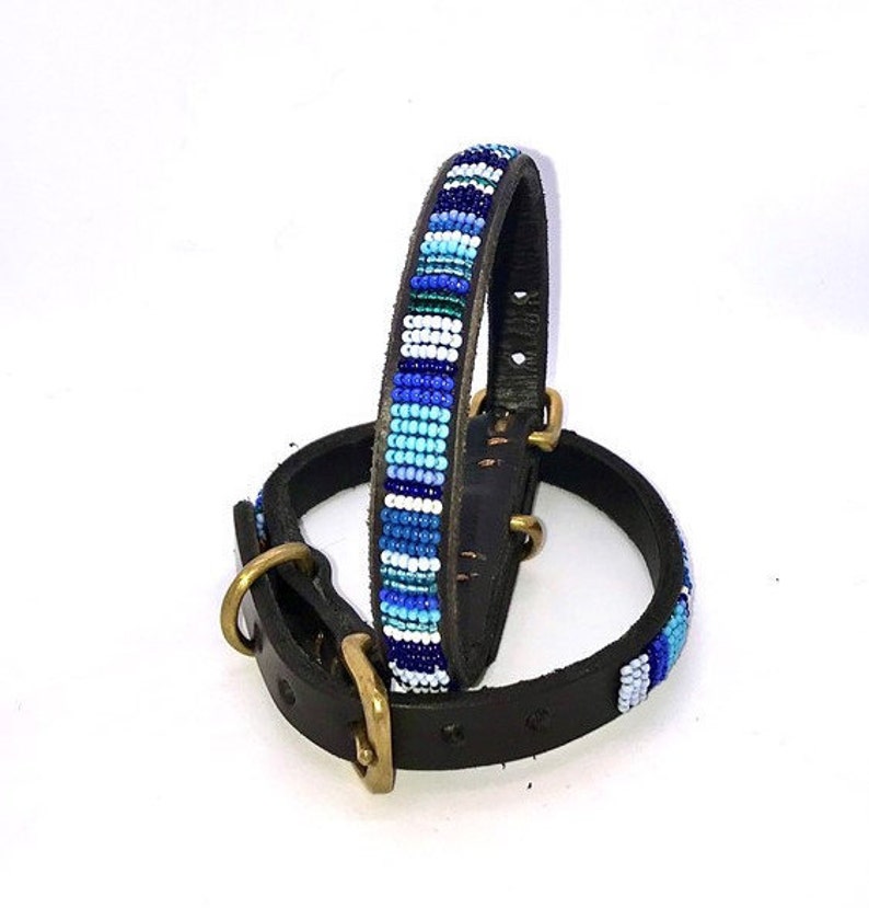 Beaded leather Dog Collars Small breeds 11-13 28-34cm Neck size 1/2 1.5cm wide. Fast-Tracked delivery from UK image 6