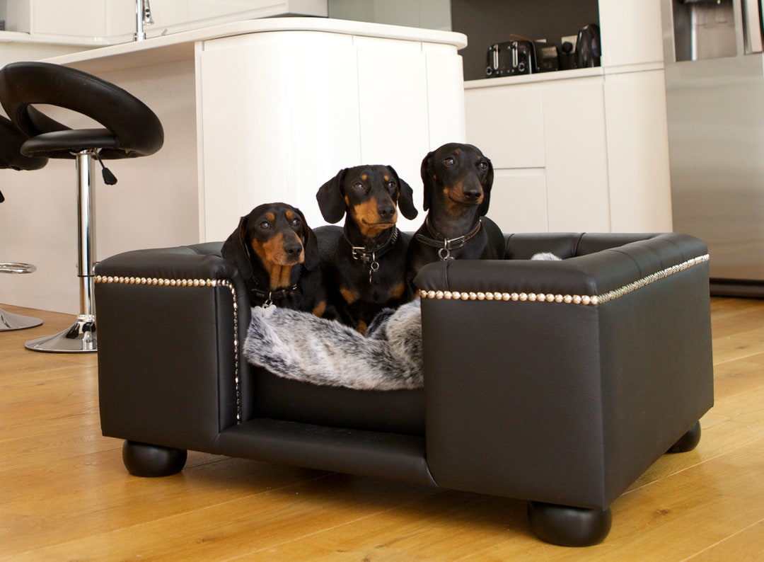 Luxury 'sandringham' Dog Bed - Black Faux Leather - Chesterfield Style ...