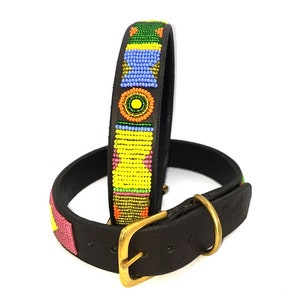 Beaded Leather dog collars Medium breed Neck size 15-17 38-44cm Width 3/4 2cm or 1 3cm Fast-Tracked delivery from UK "Pastel"