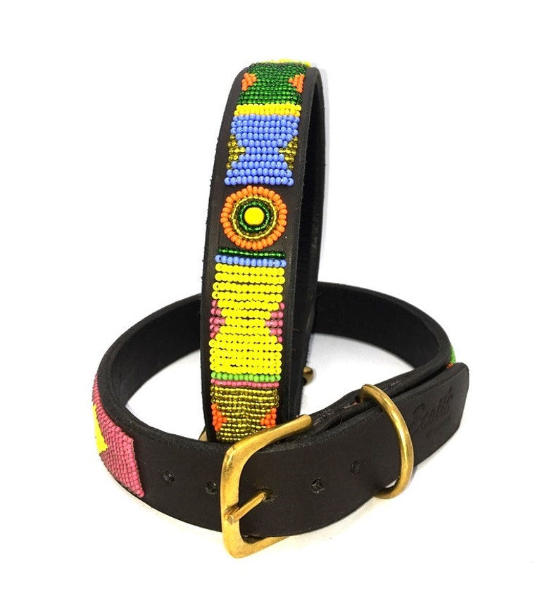 Beaded Leather dog collars Medium breed Neck size 15-17 38-44cm Width 3/4 2cm or 1 3cm Fast-Tracked delivery from UK "Pastel"