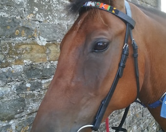 Beaded leather Browbands - Horse 16" (41cm), Cob 15" (38cm), Pony 14" (36cm). Fast-Tracked delivery from the UK