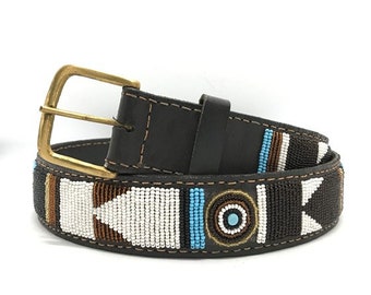 Beaded Leather unisex belts in "Sky" design. Fast-Tracked delivery from UK