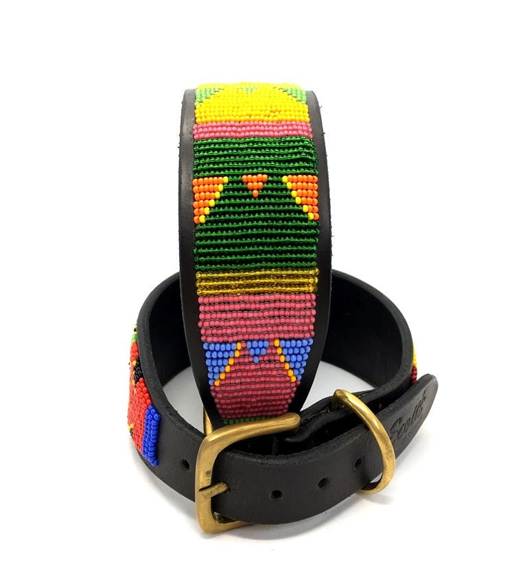 Beaded Leather Lurcher Dog Collars Neck Size 1315 Etsy UK