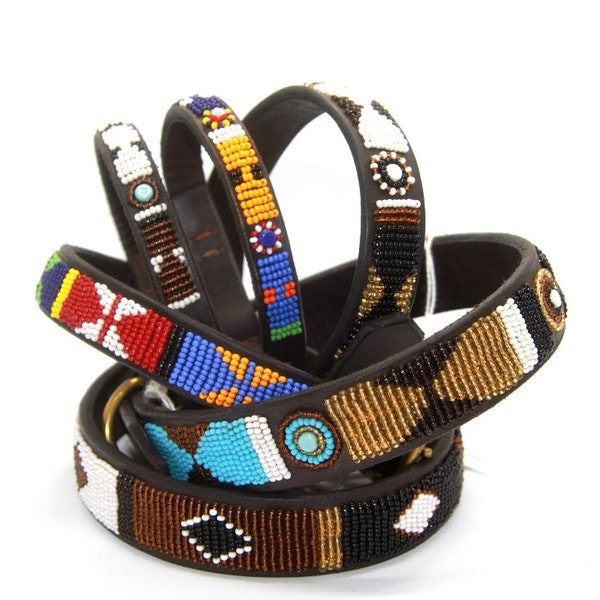 Beaded leather wrist bands from the Kenyan Maasai. Tracked delivery from UK.