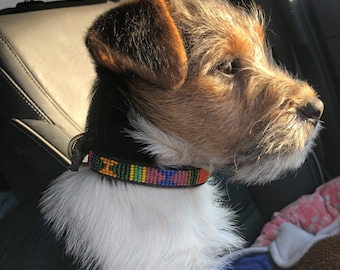 Beaded leather Dog Collars - &quot;Small breeds&quot; -11-13&quot; (28-34cm) Neck size - 1/2&quot; (1.5cm) wide. Fast-Tracked delivery from UK