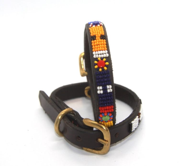 Beaded leather Dog Collars Small breeds 11-13 28-34cm Neck size 1/2 1.5cm wide. Fast-Tracked delivery from UK image 2