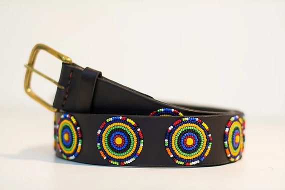 Beaded Leather Unisex Belts in circle Design. - Etsy