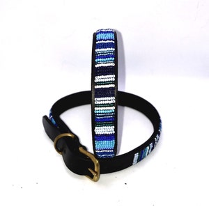 Beaded Leather dog collars Medium breed Neck size 15-17 38-44cm Width 3/4 2cm or 1 3cm Fast-Tracked delivery from UK "Blue"