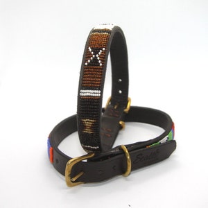 Beaded Leather dog collars Medium breed Neck size 15-17 38-44cm Width 3/4 2cm or 1 3cm Fast-Tracked delivery from UK "Earth"