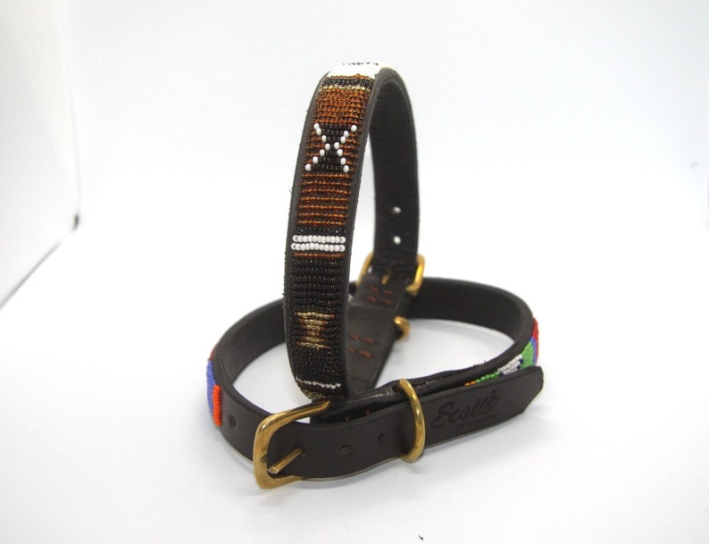 Beaded Leather dog collars Medium breed Neck size 15-17 38-44cm Width 3/4 2cm or 1 3cm Fast-Tracked delivery from UK "Earth"