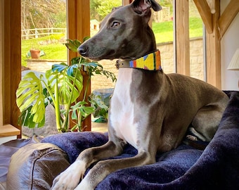 Beaded leather Lurcher dog collars - Neck size 13-15" (33-39cm) - Width 2" (5cm). Fast-Tracked delivery from UK