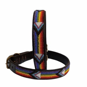 Beaded Leather dog collars Medium breed Neck size 15-17 38-44cm Width 3/4 2cm or 1 3cm Fast-Tracked delivery from UK "Pride"