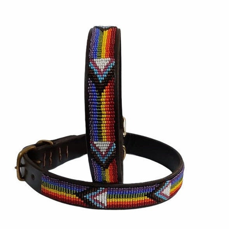 Beaded Leather dog collars Medium breed Neck size 15-17 38-44cm Width 3/4 2cm or 1 3cm Fast-Tracked delivery from UK "Pride"