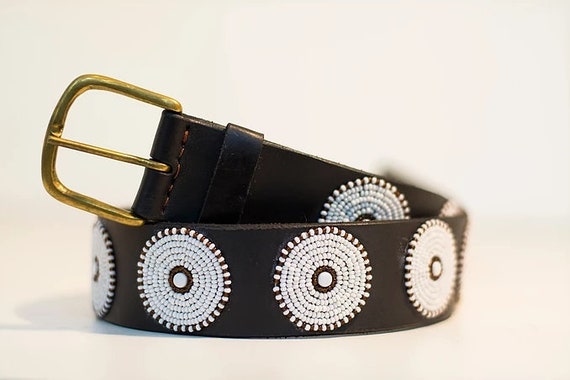 Beaded Leather Unisex Belts in circle Design. - Etsy