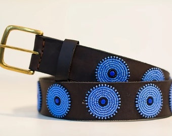 Beaded leather Unisex belts in "Circle" design. Fast-Tracked delivery from UK