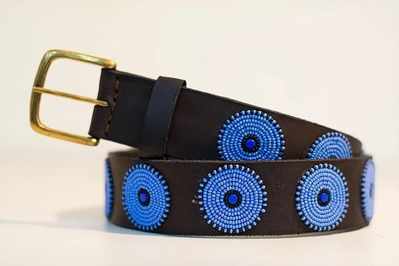 Beaded Leather Unisex Belts in circle Design. - Etsy