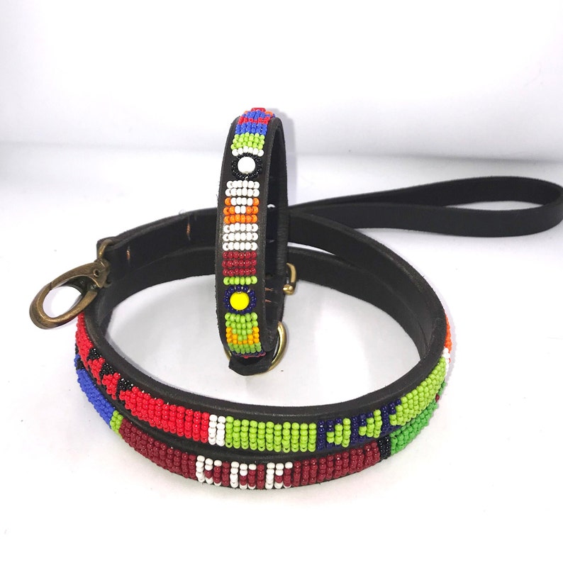 Beaded Leather Dog Lead Collar Sets small Etsy UK