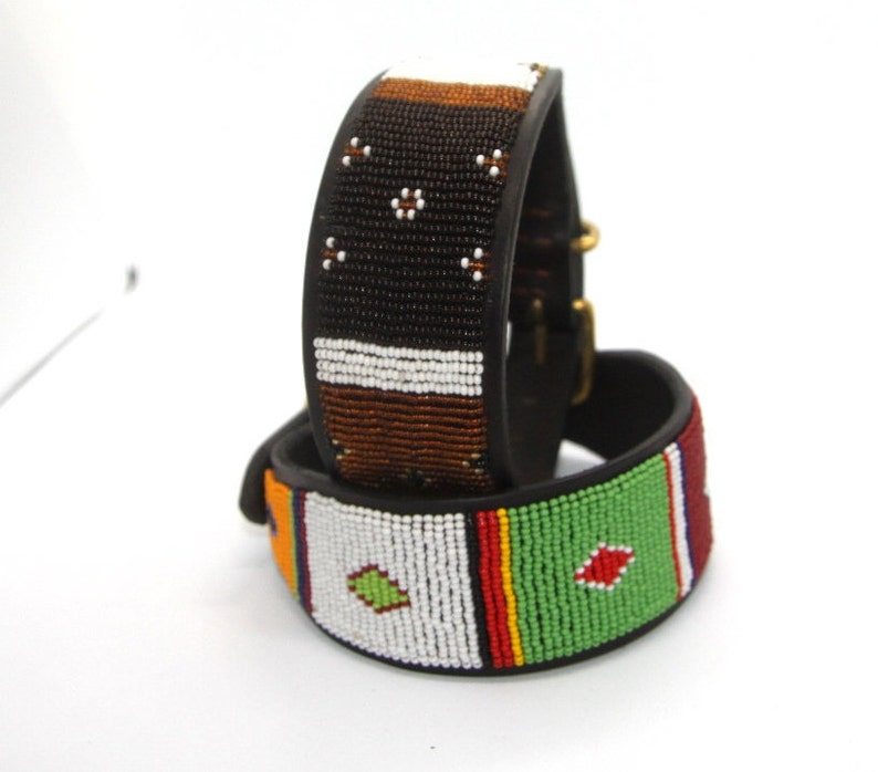 Beaded Leather Lurcher Dog Collars Neck Size 1315 Etsy UK