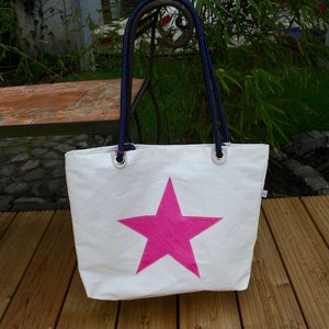 Canvas beach bag, small beach bag with pink star