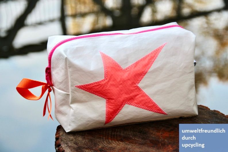 large toiletry bag is made of upcycled canvas image 1