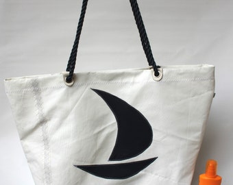 Segeltuchstrandtasche, große Beachtasche mit Segelboot