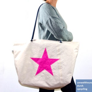 Canvas beach bag, large beach bag with pink star