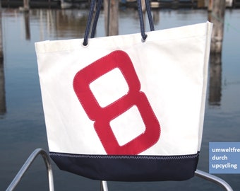 Canvas beach bag, large beach bag with red 8