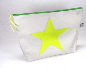 Canvas cosmetic bag with neon yellow star