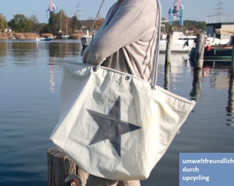 Segeltuchstrandtasche, große Beachtasche mit grauen Stern