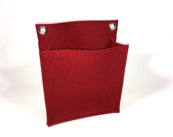 Felt wall pocket, wall utensil silo in red large