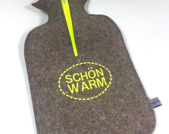 Filz- Kuschelwärmflaschenhülle in naturgrau mit "SCHÖN WARM"