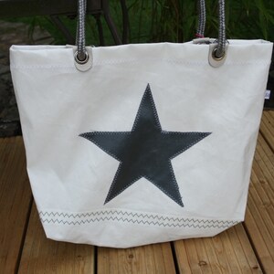 Segeltuchstrandtasche, kleine Beachtasche mit grauen Stern