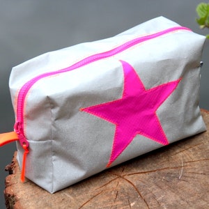 grande trousse de toilette en tissu Airtex argenté imperméable avec étoile rose
