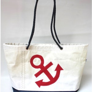 Segeltuchstrandtasche, große Beachtasche mit rotem Anker