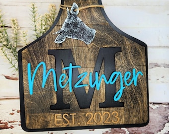 Large Personalized Cow Tag, Decorative Board, Cow Decor, Personalized Cow Decor, Western Decor, Western Decorations, Farmhouse Decorations