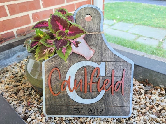 Personalized Cow Tag Decor, Farmhouse Western Wood Sign