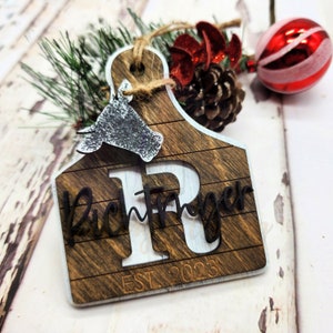 Personalized Cow Tag Ornament, Decorative Board, Cow Decor, Personalized Cow Decor, Western Decor, Western Ornaments, Cow Christmas Ornament