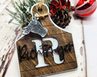 Personalized Cow Tag Ornament, Decorative Board, Cow Decor, Personalized Cow Decor, Western Decor, Western Ornaments, Cow Christmas Ornament