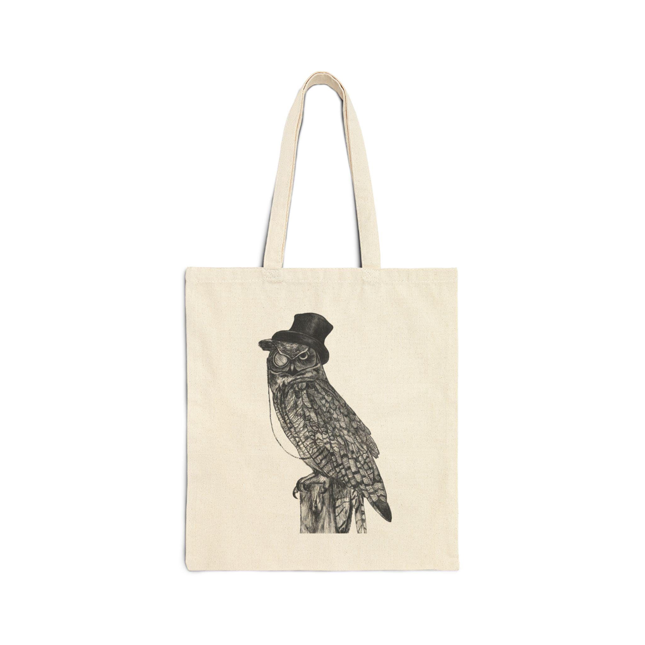 Victorian Owl with Top Hat Tote Bag | Vintage Illustrative Bird