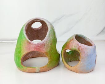 Ceramic Fish Hide, Aquarium Decor, Betta Fish Cave (Set of 2)