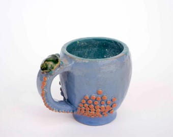 Handmade Stoneware Turtle Mug: Ceramic Coffee, Tea Cup