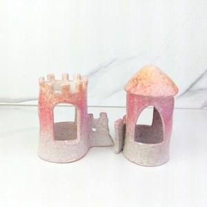 Ceramic Aquarium Cave: Betta Fish Hiding Place, Handmade Pottery Decor (2 Piece Set)